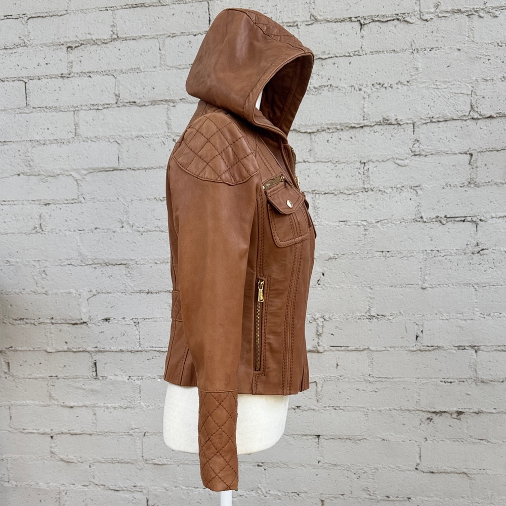 MICHAEL Michael Kors Leather Jacket Camel Brown Quilted Size Petite M - Picture 5 of 16